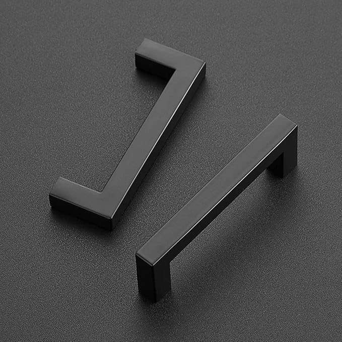 Ravinte 10 Pack Black Cabinet Pulls 3-3/4 Inch Square Cabinet Handles Matte Black Kitchen Hardware for Cabinet Drawer Pulls Come with Screwdriver