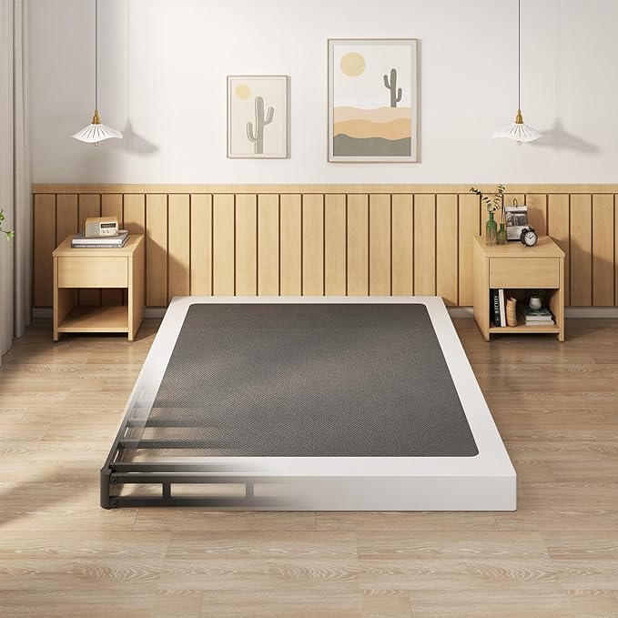EMODA 5 Inch Box Spring Queen Size Bed Base, Heavy Duty Metal Queen Mattress Foundation with Fabric Cover, Easy Assembly