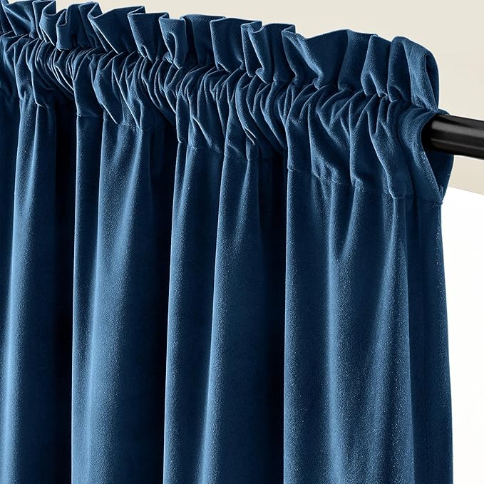 Lazzzy Velvet Blackout Curtains Thermal Insulated Room Window Drapes Super Soft Luxury Curtains for Living Room Bedroom Rod Pocket 2 Panels, Dark Blue, 52" W x 96" L