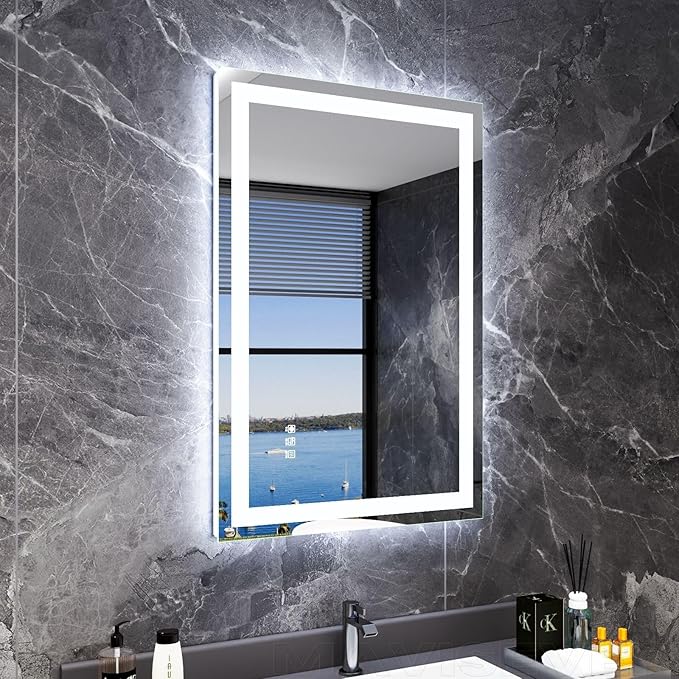 LED Bathroom Mirror 24"x 36", Front Lit and Backlit Bathroom Mirror with Lights,Stepless Dimmable,Anti-Fog, Shatter-Proof, Memory, 3 Colors Lighted Vanity Mirror (Horizontal/Vertical)