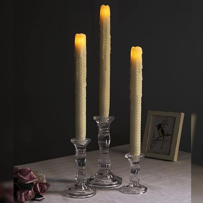 3Pack Glass Candle Stick Holders - Clear Crystal Taper Candles Holder– Table Centerpieces for Buring Candles, Led Taper Candle,Party and Wedding Decoration(4,6,8inches Tall)