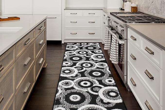 Custom Length Cut to Size Modern Farmhouse Carpet Runner Rug for Hallways, Non Slip Rubber Backed, 31 inch Wide X Customized Length, Geo Black, 31 inch X 13 feet