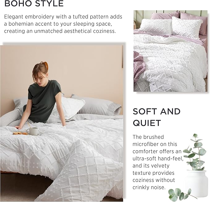 Bedsure Twin XL Comforter Set - Dusty Blue Comforter, Boho Tufted Shabby Chic Bedding for Kids, 2 Pieces Vintage Farmhouse Bed Set for All Seasons, Fluffy Soft Bedding with 1 Pillow Sham