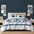 Secgo Handmade Quilted 100% Cotton Queen Comforter Set for Bed - 100% Cotton Quilts Queen Size, Black Bedspreads (90 * 96 Inch) with 2 Pillow Shams, Patchwork Reversible Lightweight Bedding