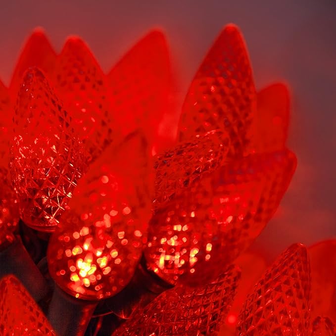 Wintergreen Lighting 25 Red C7 Christmas Lights, 17 Ft – Red LED String Lights for Outdoor Holiday Decor, Valentine's Day and Party Lighting