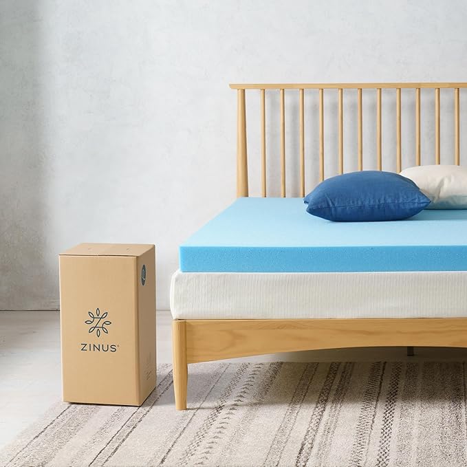 ZINUS 3 Inch Green Tea Cooling Gel Memory Foam Mattress Topper, Smaller, More Convenient WonderBox Packaging, Cooling Gel Foam, CertiPUR-US Certified, Full