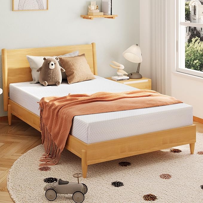 EGOHOME 5 Inch Twin Mattress for Kids, Memory Foam Mattress with Cooling Green Tea Gel, Relieve Pressure with Medium Firm Support, CertiPUR-US Certified, 75''L x 38''W, White
