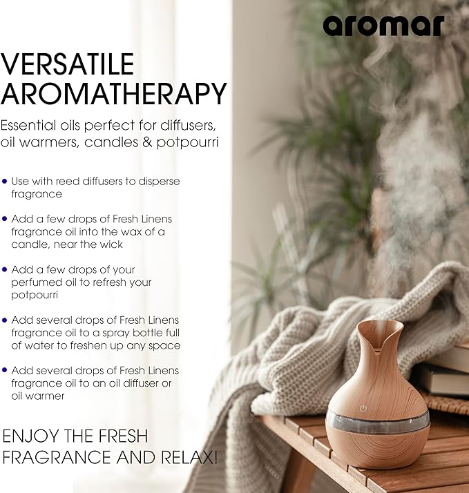 AROMAR Premium Fragrance Oil - Essential Oil for Diffusers & Home Aromatherapy - Fresh Linens 8oz