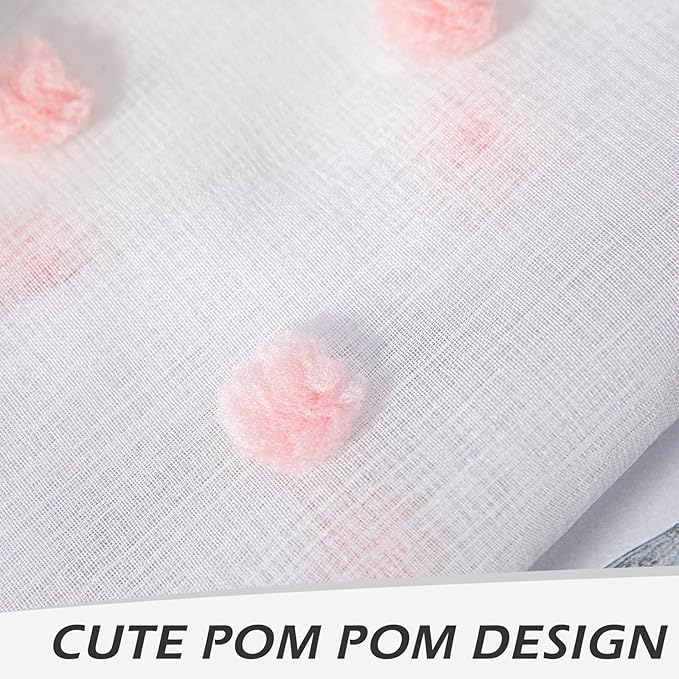 MYSKY HOME Pink Curtains for Living Room 84 Inch Long Pom Pom Bedroom White Sheer Curtains for Nursery Girls Light Filtering Rod Pocket Bohemian Voile Window Drapes 38 x 84 in 2 Panels
