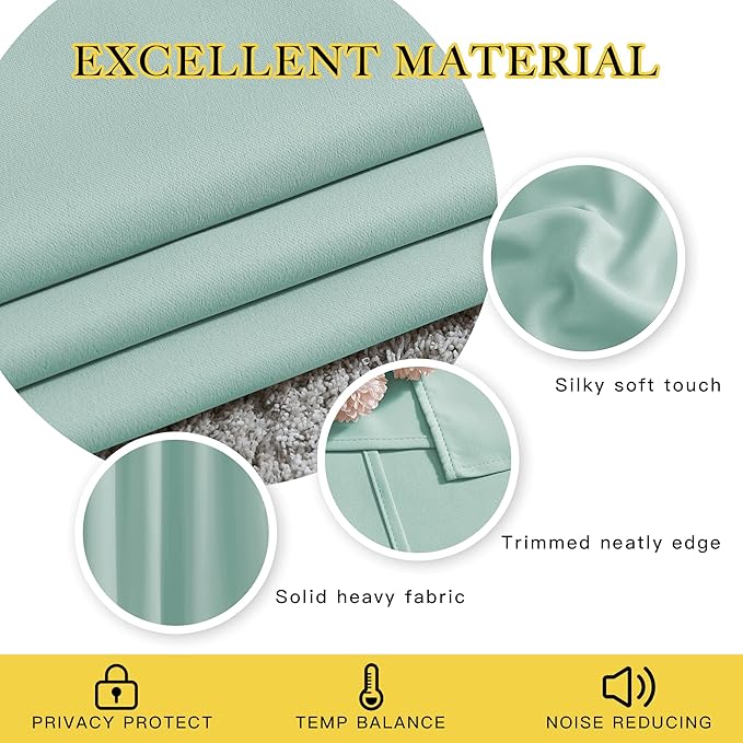 NICETOWN Seafoam Green Curtains 2 Panels 84 inches Long - Grommet Blackout Thermal Insulated Room Darkening Sound Reducing Window Drapes for Living Room/Bedroom, W52 x L84