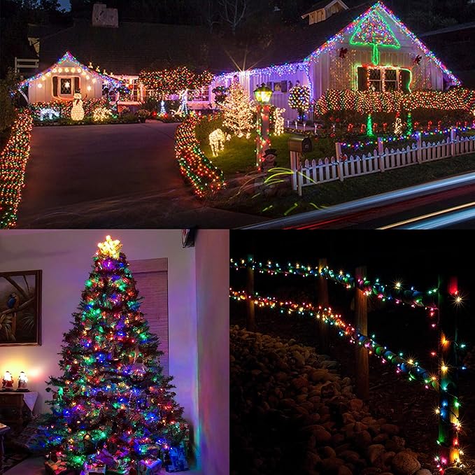 LJLNION 300 LED String Lights Outdoor Indoor, Extra Long 98.5FT Christmas Lights, 8 Lighting Modes, Plug in Waterproof Fairy Lights for Wedding Party Bedroom Decorations (Multicolor)