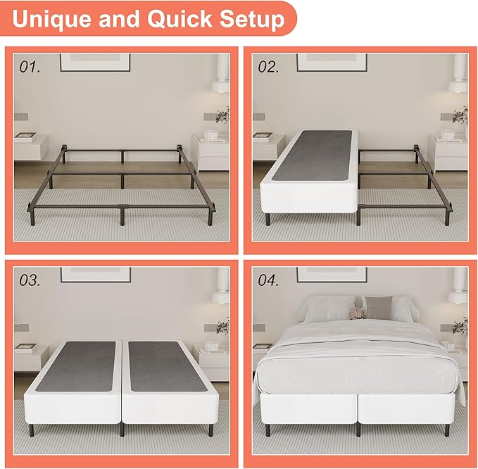 Split California King Box Spring 7 Inch, Heavy Duty Metal Box Spring Cal King Size with Fabric Cover, Noise-Free, Quick Assembly