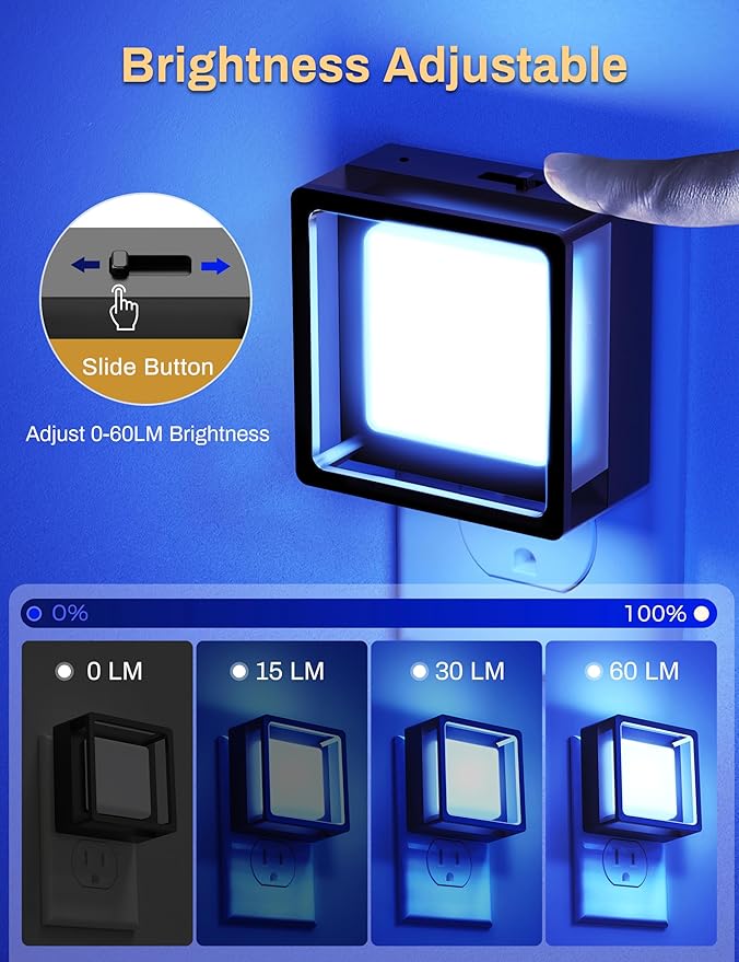 DORESshop Blue Night Light [2 Pack], Night Lights Plug Into Wall, Night Light Dusk to Dawn Sensor, LED NightLight Adjustable Brightness, Bedroom, Bathroom, Hallway, Stairs, Christmas, Party