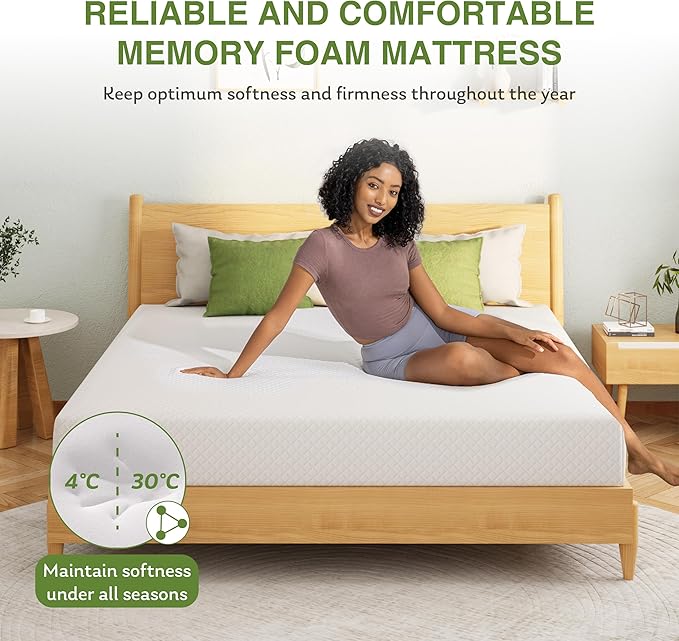 EGOHOME Twin XL Memory Foam Mattress, 10 Inch Bed Mattress in a Box with Cooling Green Tea Gel, Relieve Pressure with Medium Support, CertiPUR-US Certified, 80''L x 38''W, White