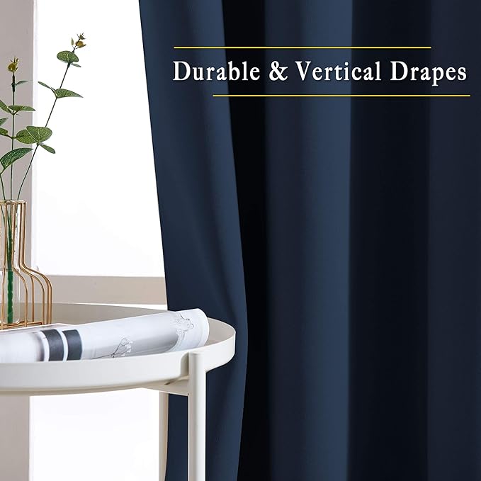 NICETOWN Room Darkening Curtains Blackout 30 inch Curtains for Kitchen, Navy Blue Grommet Solid Window Treatments Sound Reducing for Bedroom, 2 Panels, W37 x L30, 2 Panels