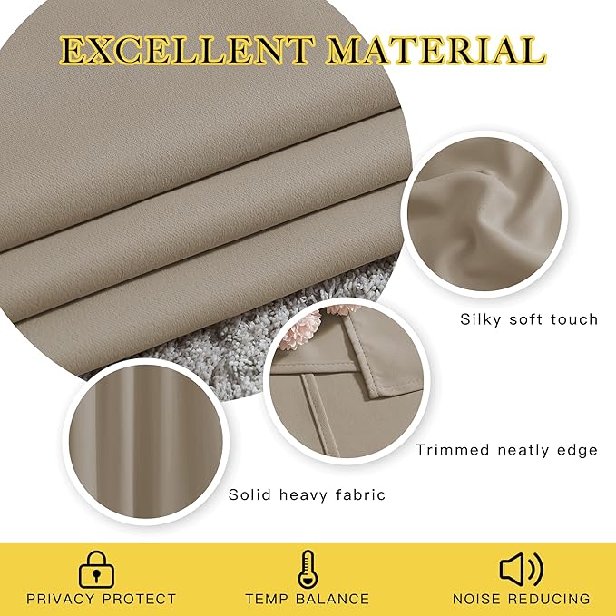 NICETOWN Bedroom Curtains Blackout Draperies - Noise Reducing Thermal Insulated Window Decorative Blackout Draperies/Drapes for Kid's Room (1 Pair, 52 x 95 inches in Taupe)