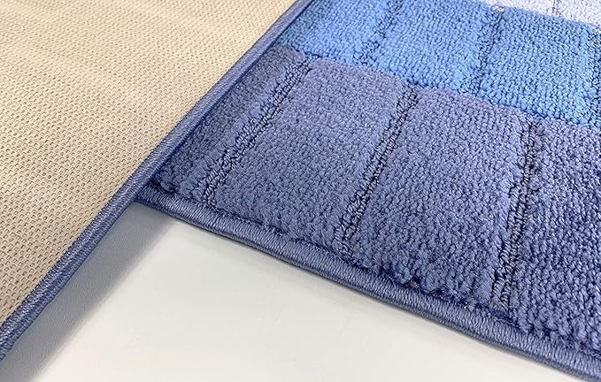 Custom Size Coastal Nautical Style Runner Rug Carpet for Hallway Entryway, Slip Resistant Latex Rubber Backed, 31 inch Wide X Customized Length, Squares Blue, 31 inch X 11 feet