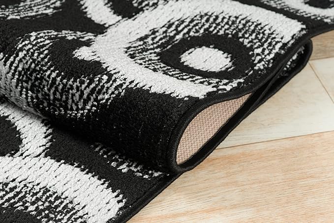 Custom Length Cut to Size Modern Farmhouse Carpet Runner Rug for Hallways, Non Slip Rubber Backed, 31 inch Wide X Customized Length, Geo Black, 31 inch X 5 feet