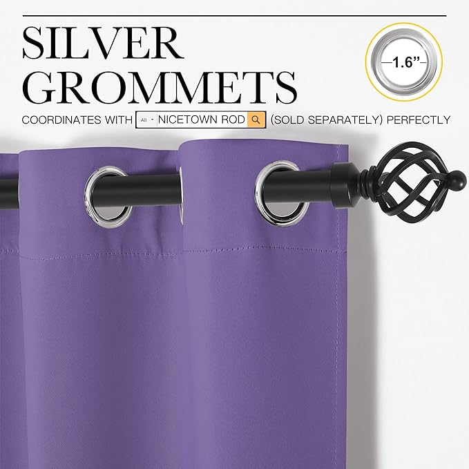 NICETOWN Lilac Purple Blackout Curtains for Bedroom (1 Pair, 42 x 63 inches), Farmhouse Thermal Insulated Room Darkening Drapes for Windows