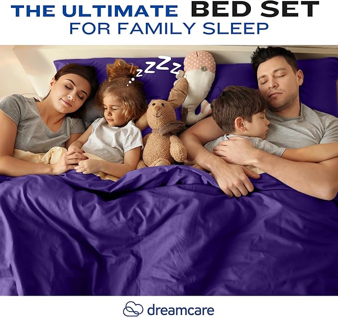 DREAMCARE California King Sheet Sets - Cooling Bed Sheets - 4pcs Set - up to 15" Deep Pocket Cal King Sheets - California King Sheets - Soft & Lasting 100% Brushed Polyester with Side Pocket - Purple