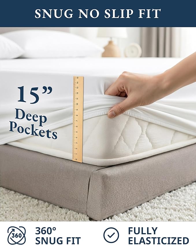 LANE LINEN 100% Organic Cotton King Size Sheets Set, Soft & Comfy All Season Breathable Sheets King Size, Percale Weave Fully Elasticized Eco Friendly Naturally Cooling King White Bed Sheets