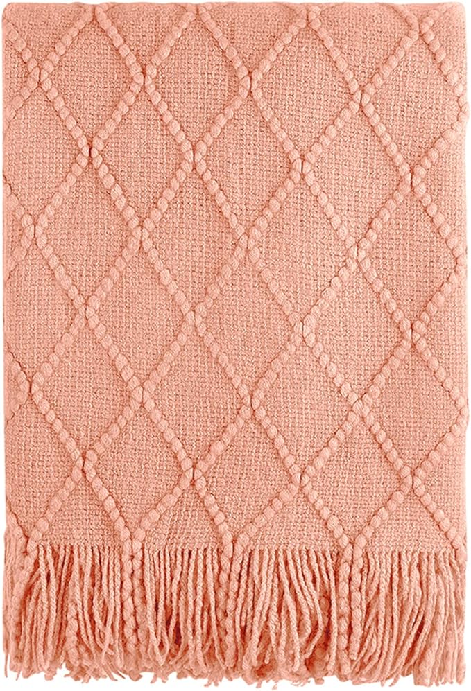 BOURINA Orange Throw Blanket 50x60 Inches Throw Textured Solid Soft Sofa Couch Decorative Knit Blanket