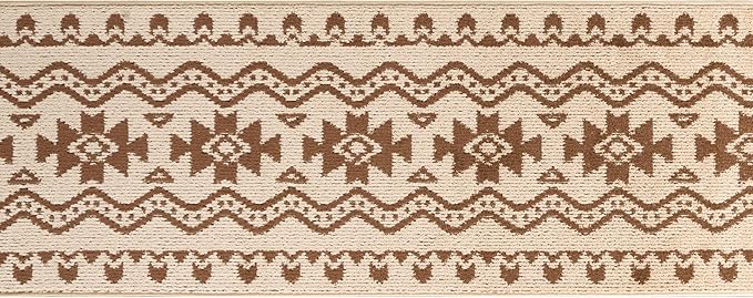 Custom Length Cut to Size Tribal Ethnic Southwestern Inspired Hallway Runner Rug, Non Slip Rubber Backed, 31 inch Wide X Customized Length, Aztec Beige, 31 inch X 6 feet