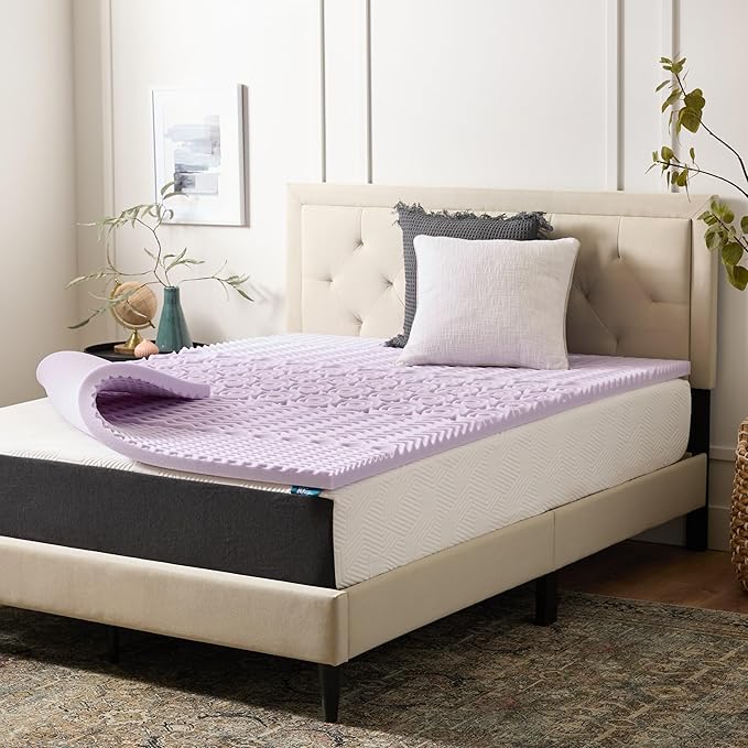 LUCID Lavender Infused 2 Inch Memory Foam Mattress Topper with 5 Zones – California King Size – Plush Feel – CertiPUR Certified – Dorm Room Essentials