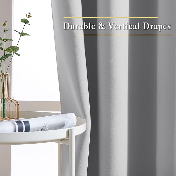 NICETOWN Room Darkening Curtains for Living Room - Easy Care Solid Thermal Insulated Grommet Light Blocking Vertical Drapes for Bedroom (Silver Grey, W37 x L84, 2 Panels)