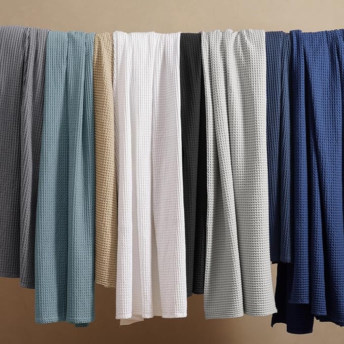 PHF 100% Cotton Waffle Weave Blanket Twin Size for Bed,Snag Proof Lightweight Breathable Moisture-Wicking Throw for Couch,Great for Layering in Cold Weather,Machine Washable,Home Decor Gift-Ocean