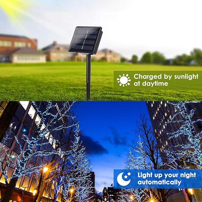 Solar String Lights Outdoor, 2-Pack Total 80FT 200 LED Solar Christmas Twinkle Lights Outside Waterproof Copper Wire 8 Modes Solar Fairy Lights for Garden Tree Party Birthday Christmas Decor (Blue)