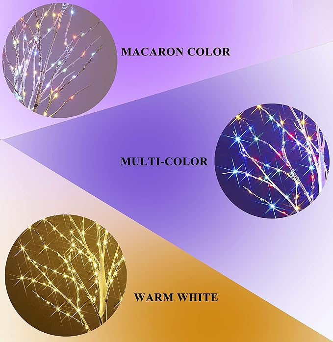 Hairui Lighted Birch Garland Battery Operated with 8 Function 48 Warm White and Multi Color Lights 6FT, Pre Lit Garland for Fireplace Christmas Holiday Decoration Indoor Outdoor
