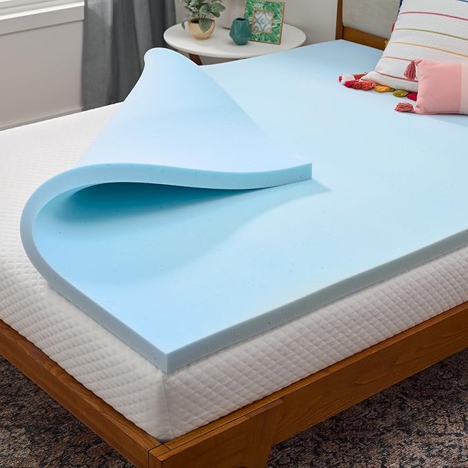 LINENSPA Memory Foam Mattress Topper - 2 Inch Gel Infused Memory Foam - Plush Feel - Cooling and Pressure Relieving - CertiPUR Certified - Dorm Room Essentials - Short Queen Size