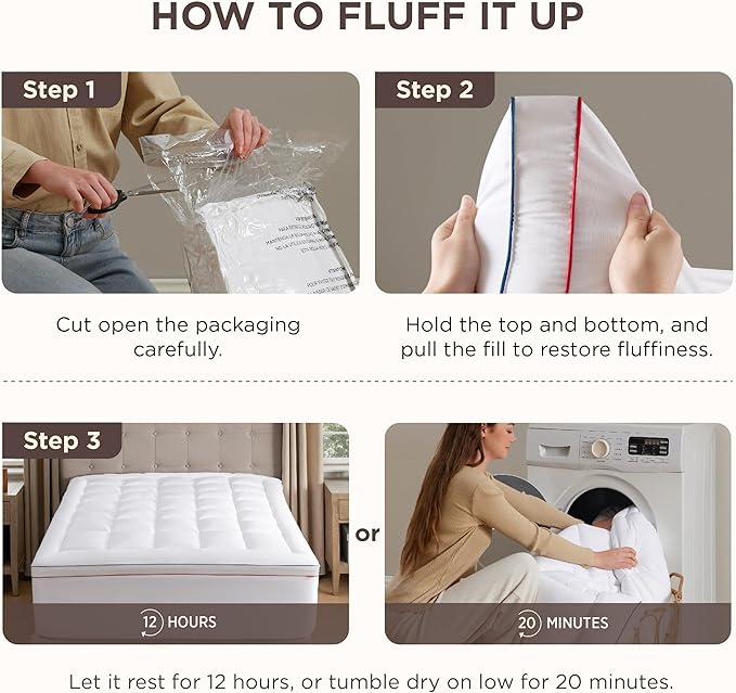 Bedsure Full Size Mattress Topper - Pillow Top Mattress Pad Cover with Deep Pocket Fits up to 21 Inches, Plush Soft Bed Topper for Back Pain Relief, Overfilled with Down Alternative Filling, Grey