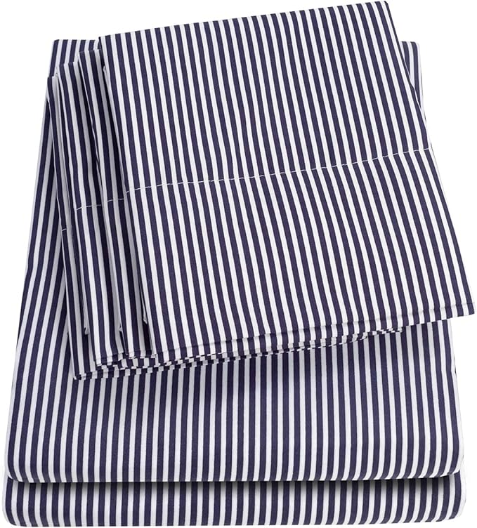 Cal King Size Bed Sheets - 6 Piece 1500 Supreme Deluxe Collection Deep Pocket Ultra Soft California King Sheet Set Bedding - 2 Extra Pillow Cases, California King, Classic Stripe Navy