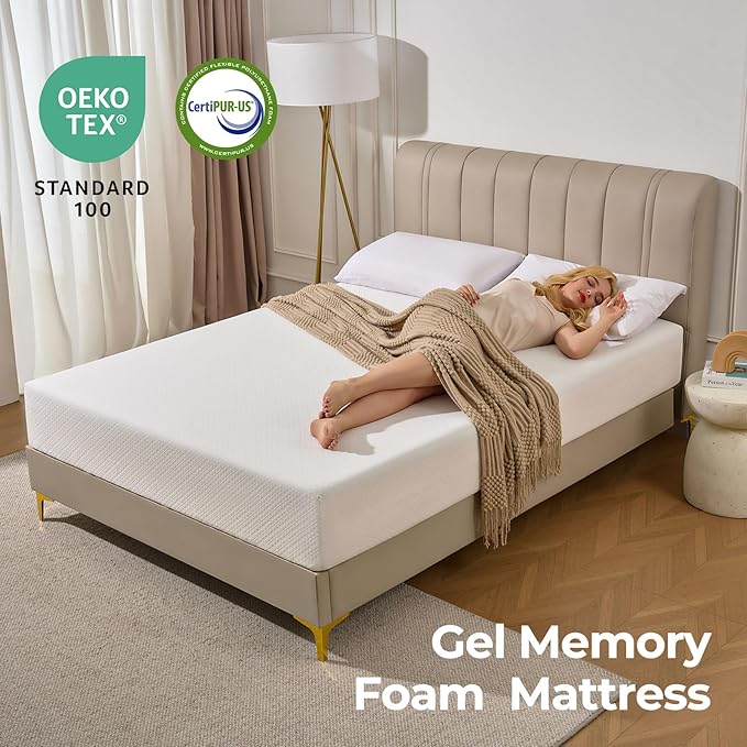 Rolanstar 10 Inch Twin Mattress Gel Memory for Cool Sleep & Pressure Relief, Medium Firm Feel, CertiPUR-US Certified, Mattress in a Box, White