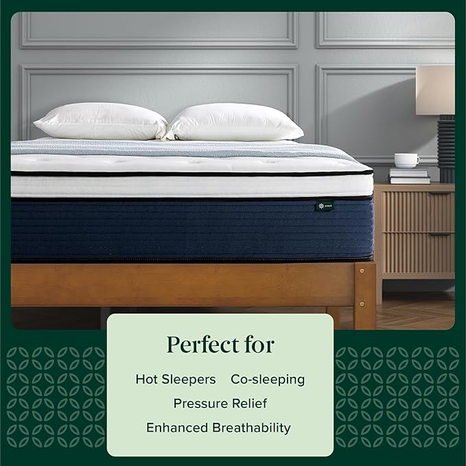 ZINUS 12 Inch Comfort Support Hybrid Mattress [New Version], Queen, Fiberglass Free, Medium Plush, Motion Isolation, Certified Safe Foams & Fabric, Mattress in A Box