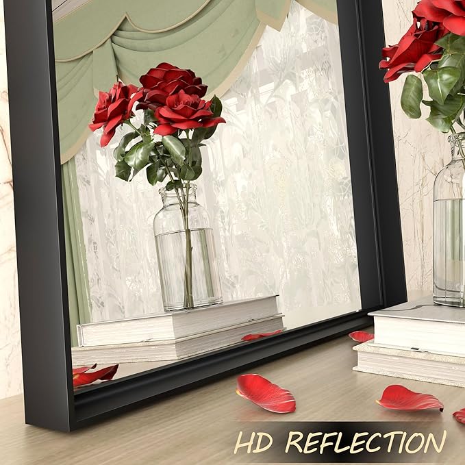 28x32 Inch Black Rectangle Bathroom Mirror, Matte Black Framed Vanity Mirror for Wall, Square Corner, Anti-Rust, Hangs Horizontally or Vertically