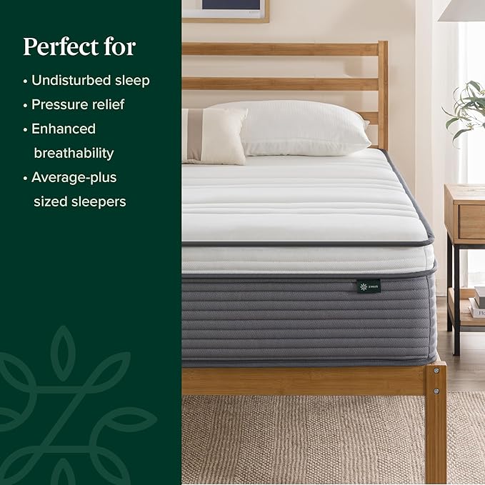 ZINUS 12 Inch True Support Hybrid Mattress [New Version], Full, Fiberglass Free, Medium Feel, Motion Isolation, Certified Safe Foams & Fabric, Mattress in A Box