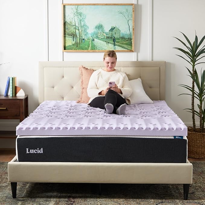 LUCID Lavender Infused 3 Inch Memory Foam Mattress Topper with 5 Zones – California King Size – Plush Feel – CertiPUR Certified – Dorm Room Essentials