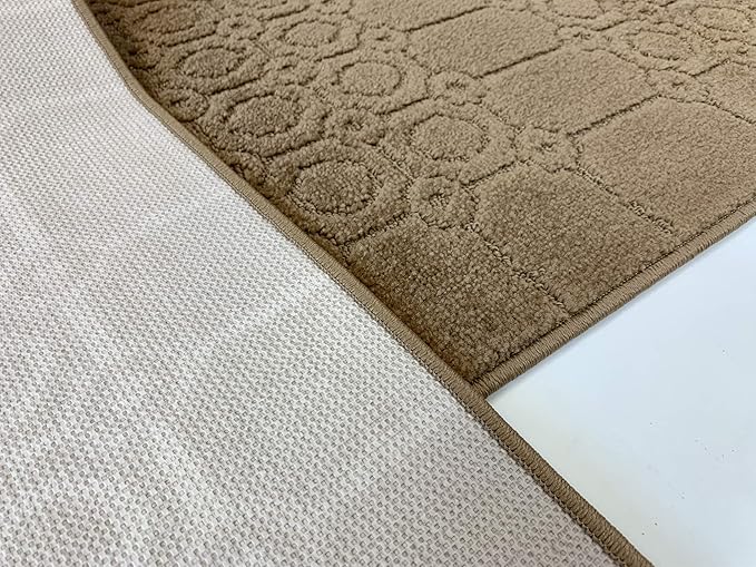 Custom Size Modern Abstract Floor Carpet Runner Rug for Hallways, Slip Resistant Latex Rubber Backed, 31 inch Wide X Customized Length, Art Gold Tan, 31 inch X 15 feet