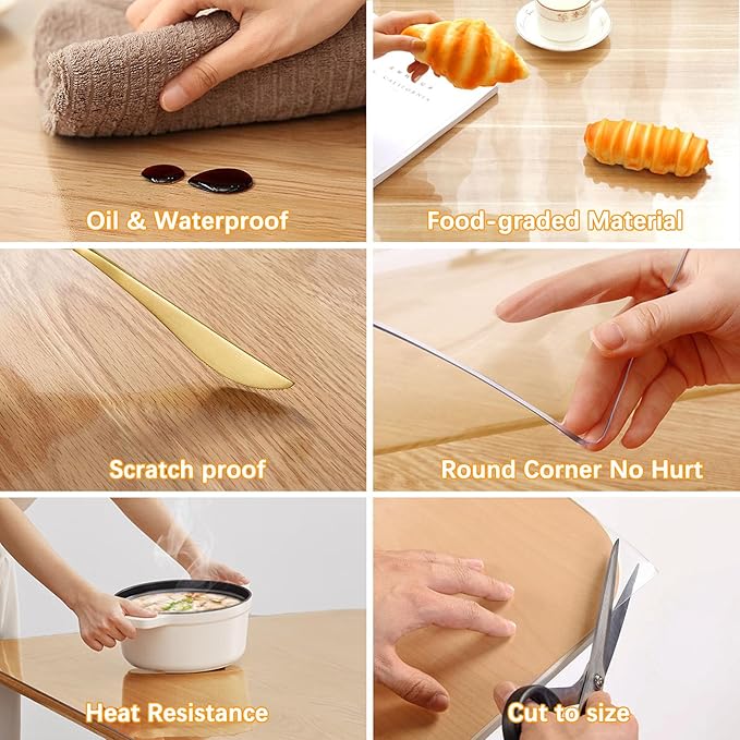 46 x 96 Inch Clear Plastic Dining Table Protector Tablecloth Desk Pad Mat Wooden Furniture Coffee Glass End Bed Sofa Side Bar Bistro Pub Dinner Console Table Top Protection Cover Waterproof PVC Vinyl