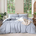 MooMee Bedding Duvet Cover Set 100% Washed Cotton Linen Like Textured Breathable Durable Soft Comfy (Heathered Cornflower Blue, Twin 68"x90")