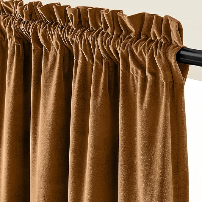 Lazzzy Velvet Blackout Curtains Thermal Insulated Room Window Drapes Super Soft Luxury Curtains for Living Room Bedroom Rod Pocket 2 Panels, Gold Brown, 42" W x 108" L
