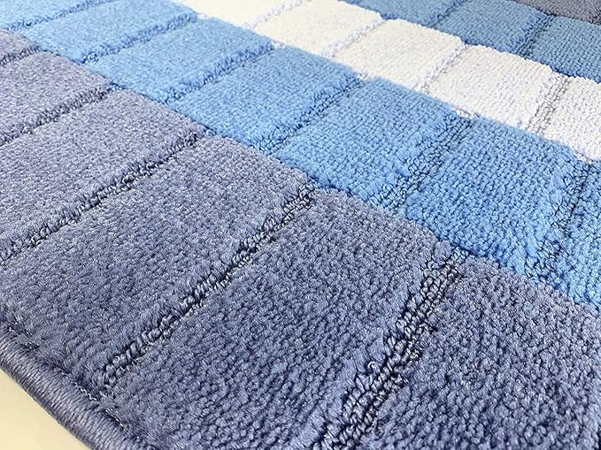 Custom Size Coastal Nautical Style Runner Rug Carpet for Hallway Entryway, Slip Resistant Latex Rubber Backed, 31 inch Wide X Customized Length, Squares Blue, 31 inch X 14 feet