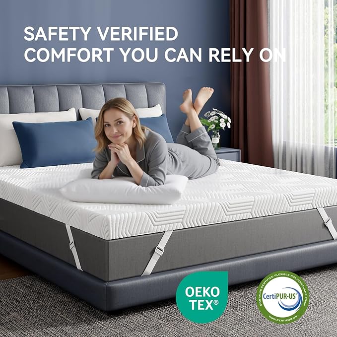 ELEMUSE 3 Inch Gel Memory Foam Mattress Topper Full Size Pressure-Relieving Mattress Topper for Back Pain,Non-Slip Design with Removable & Washable Cover, CertiPUR-US