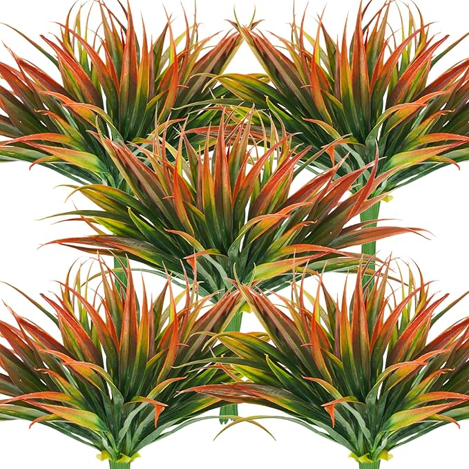 32Pcs Artificial Grass Fake Plants 17.3in Outdoor Plastic Plants UV Resistant Greenery Fake Grass for Home Window Garden Office Patio Hanging Planter Pathway Front Porch Décor Red