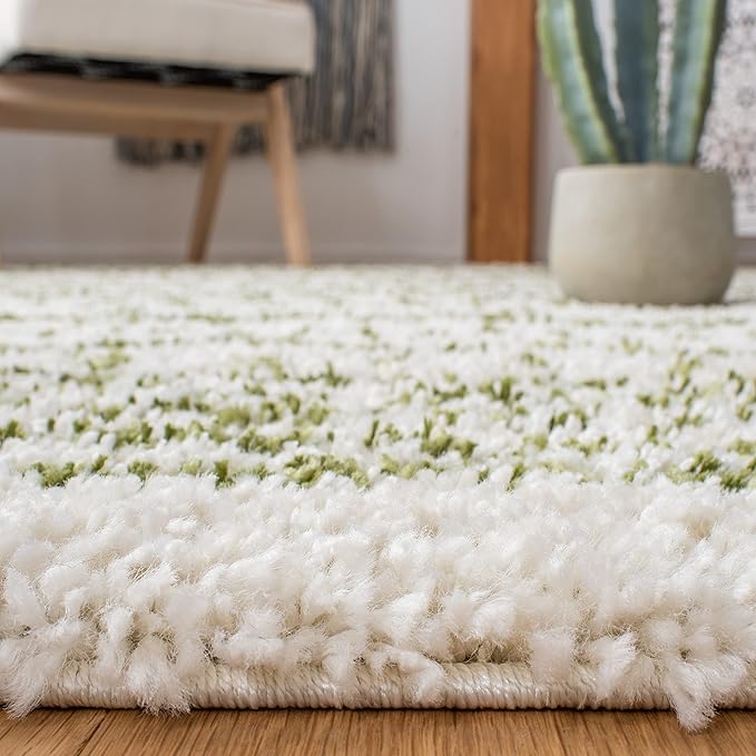 SAFAVIEH Arizona Shag Collection Area Rug - 3'2" Round, Ivory & Green, Moroccan Design, Non-Shedding & Easy Care, 1.6-inch Thick, Ideal for The Living Room, Dining, Bedroom (ASG741Y)