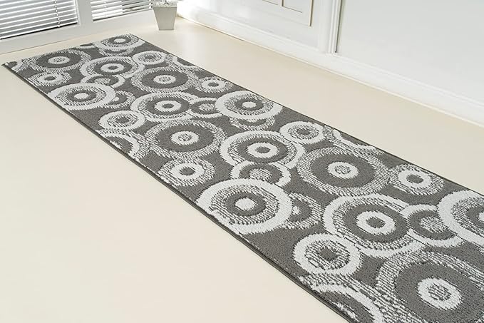 Custom Length Cut to Size Retro Modern Geometric Carpet Runner Rug for Hallways, Non Slip Rubber Backed, 31 inch Wide X Customized Length, Geo Grey, 31 inch X 4 feet, Doormat Size