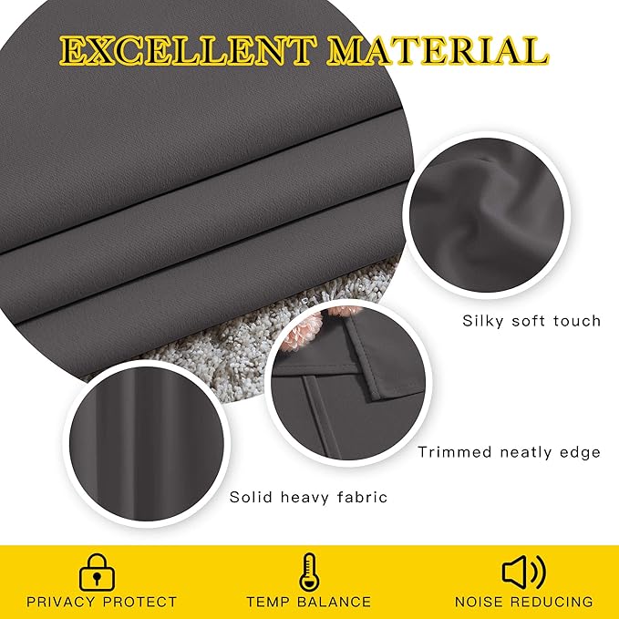 NICETOWN Blackout Grey Curtains 84 inches Long, Grommet Room Darkening Thermal Insulated Sound Dampening Window Treatments for Bedroom/Home Office, 2 Panels, W46 x L84